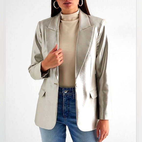 Express Jackets & Blazers - EXPRESS: Metallic One Button Peak Lapel Editor Boyfriend Blazer